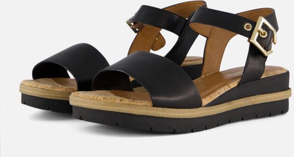 Tamaris Zwarte Leren Sandaal met Gespsluiting Black Dames