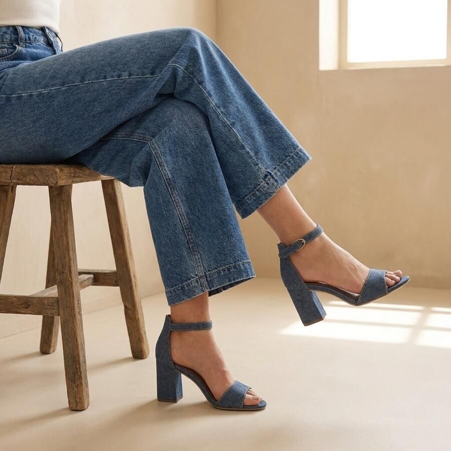 Tamaris Denim Sandalen met hak blauw Textiel Dames