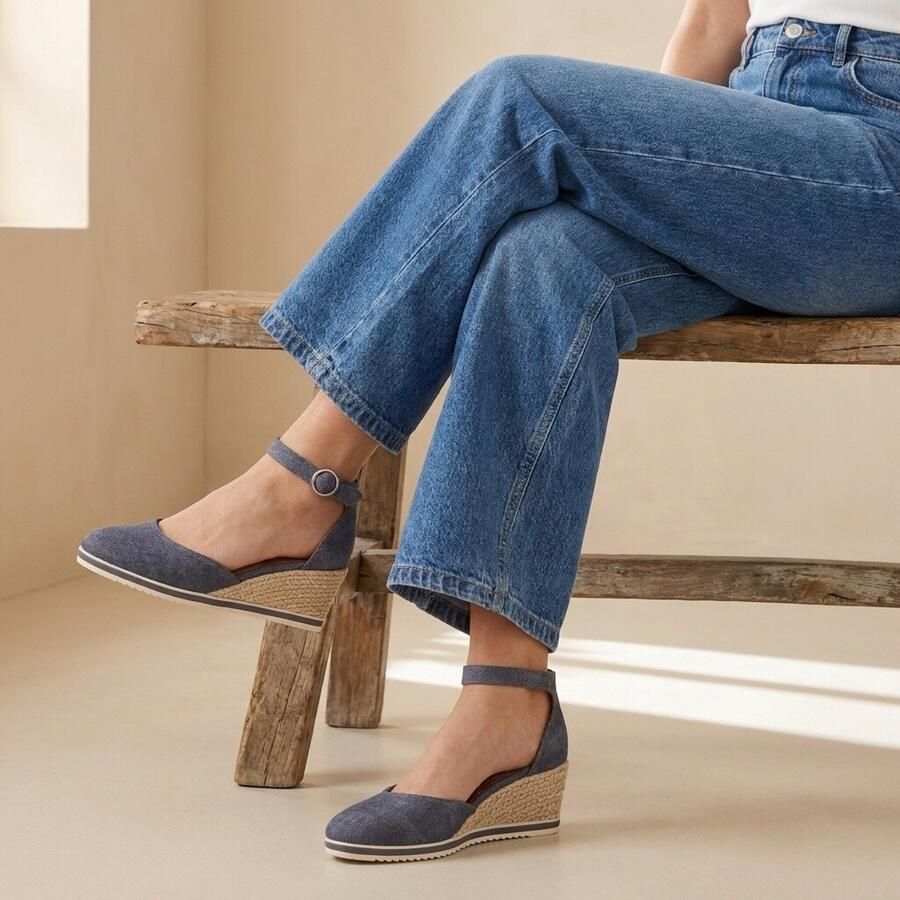 Tamaris Espadrilles Sleehak blauw Textiel Dames