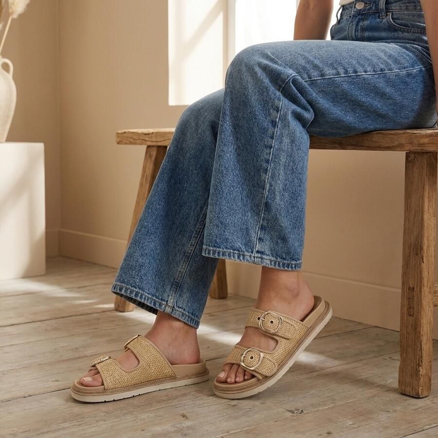 Tamaris Raffia Slippers beige Textiel Dames