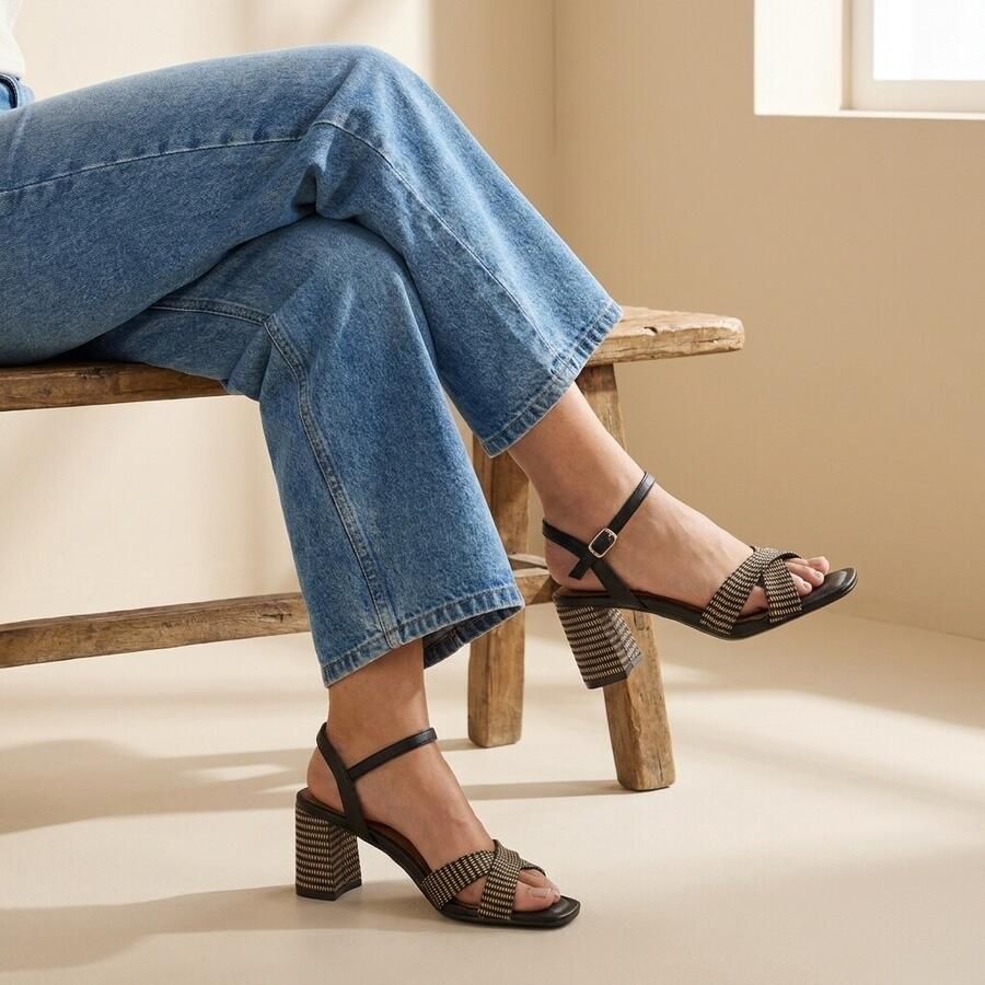 Tamaris Sandalen met hak zwart Textiel Dames