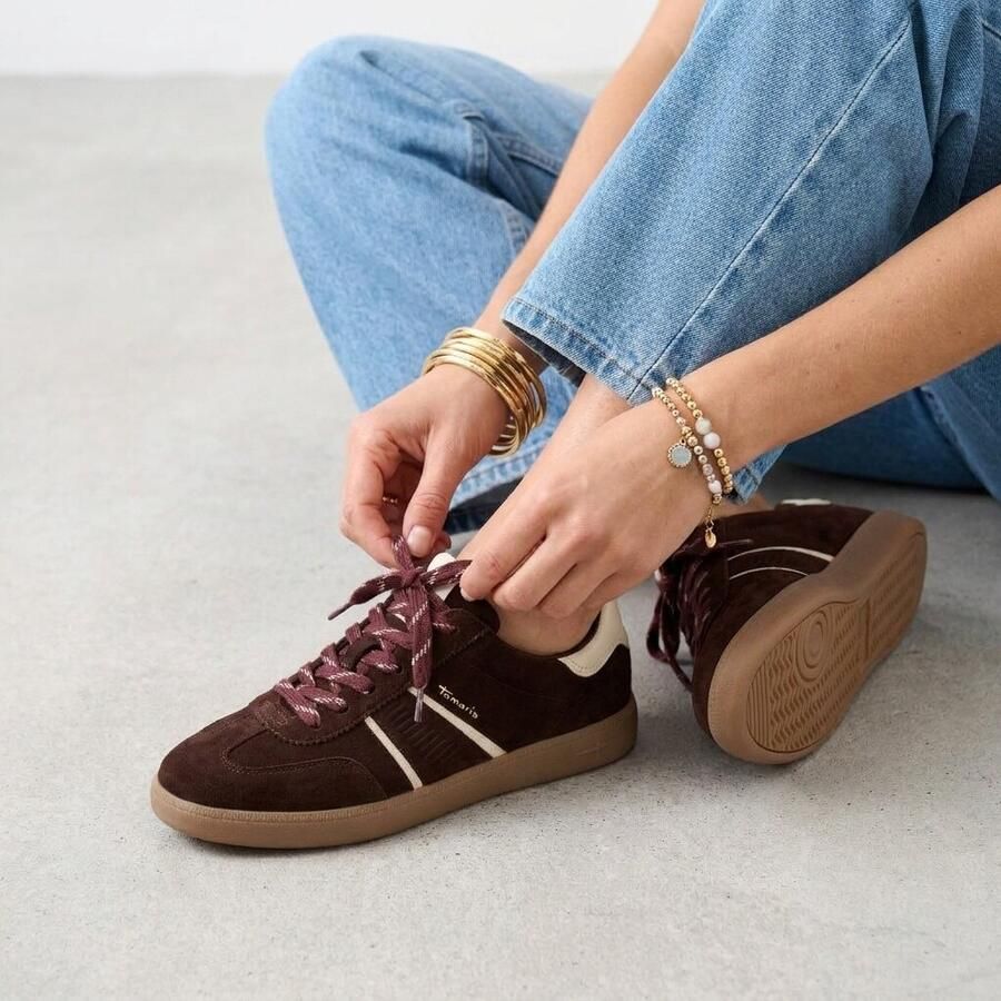 Tamaris Sneaker 1-23624-43-304 Dames Lage Damesschoenen Leer Donkerbruin