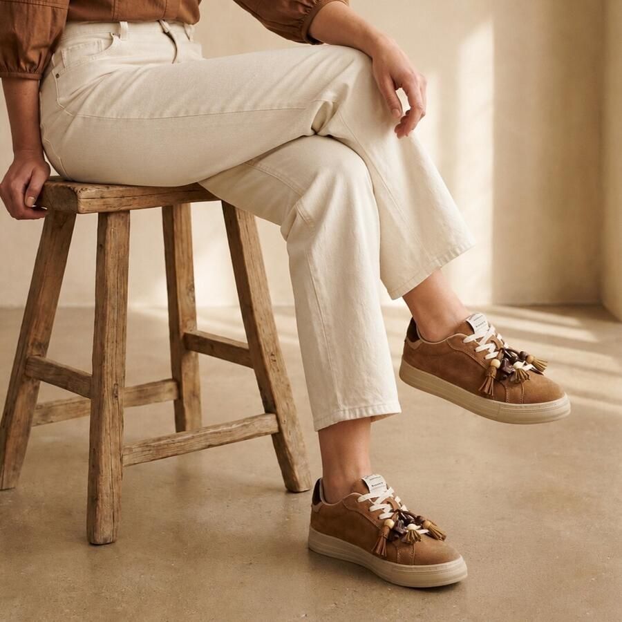 Tamaris dames leren sneaker 1-23708-47-310 lage veterschoen voor dames bruin