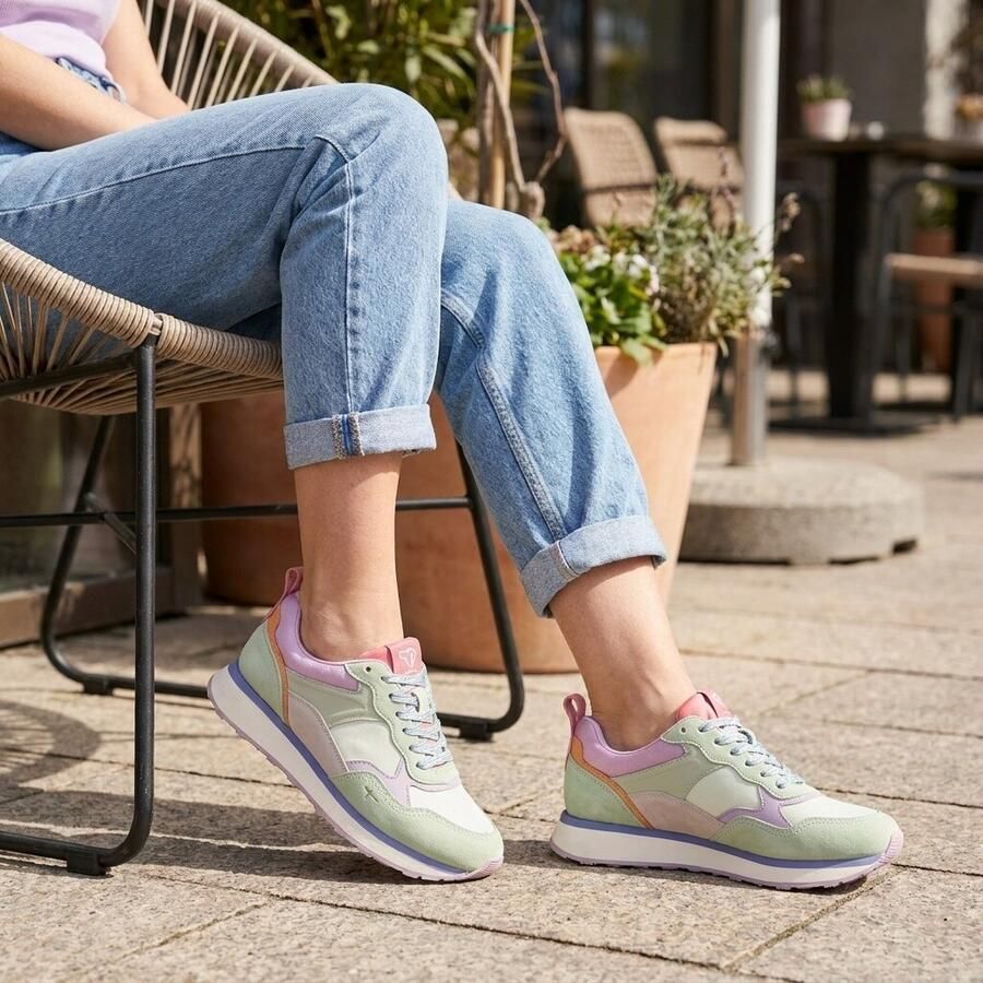 Tamaris Sneakers laag mintgroen lavendel oranje eosine - Foto 3