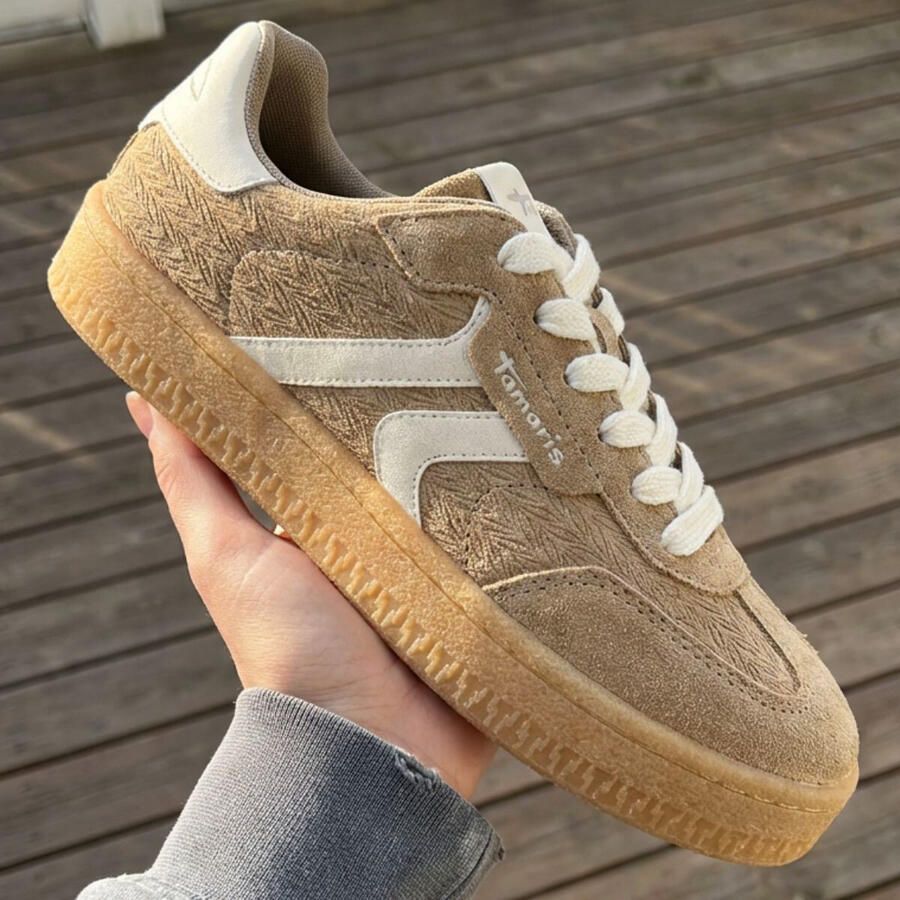 Tamaris Lage sneakers van een mix van runderleer en textiel - Foto 2
