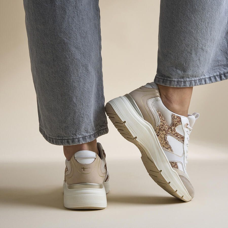 Tamaris Sneakers met sleehak plateau vrijetijdsschoen veterschoen met contrasterende details