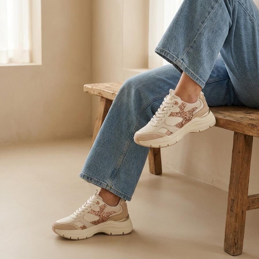 Tamaris Sneakers met sleehak plateau vrijetijdsschoen veterschoen met contrasterende details