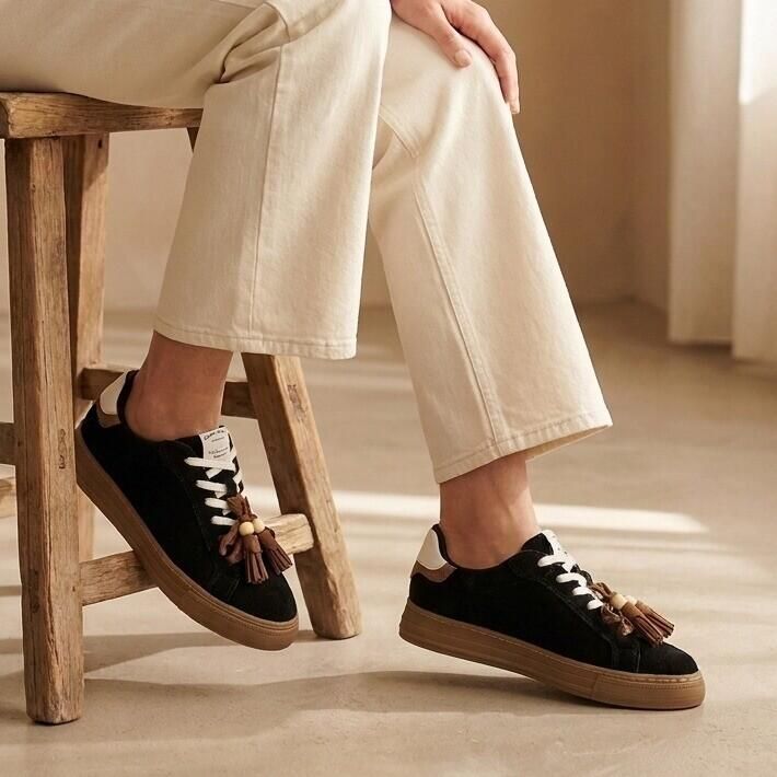 Tamaris dames leren sneaker 1-23708-47-001 lage veterschoen voor dames zwart