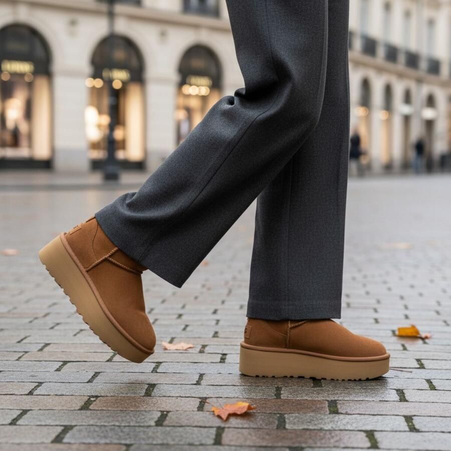 UGG Vachtlaarzen Dames W Classic Ultra Mini Platform Suède Cognac