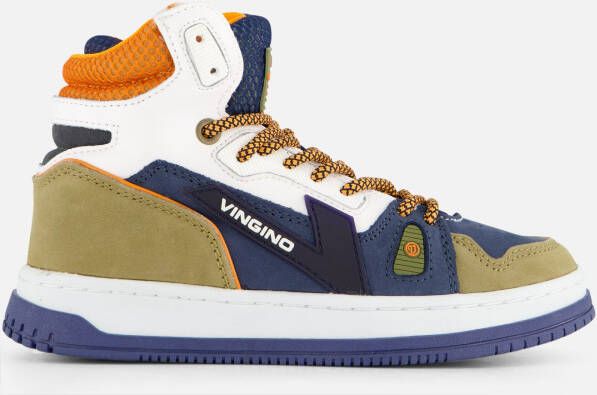 VINGINO Max Mid leren sneakers blauw beige Jongens Leer Meerkleurig 33 - Foto 3