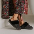 Warmbat Pantoffels Dames Sloffen Instappers Wol Harde zool Open hiel Flurry Zwart - Zwart