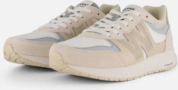 Woden Beige Suède Lage Sneakers met Reflecterend Detail Multicolor Dames