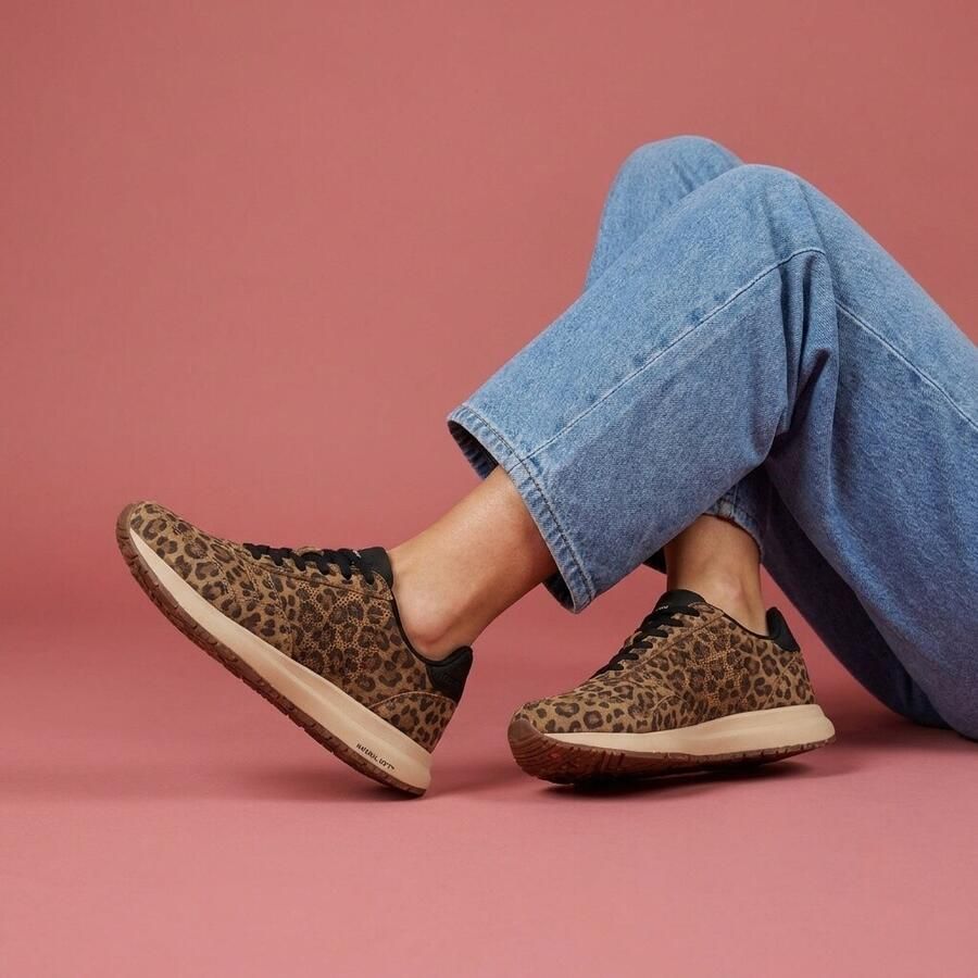Woden Nicoline Leo suède sneakers panterprint bruin zwart