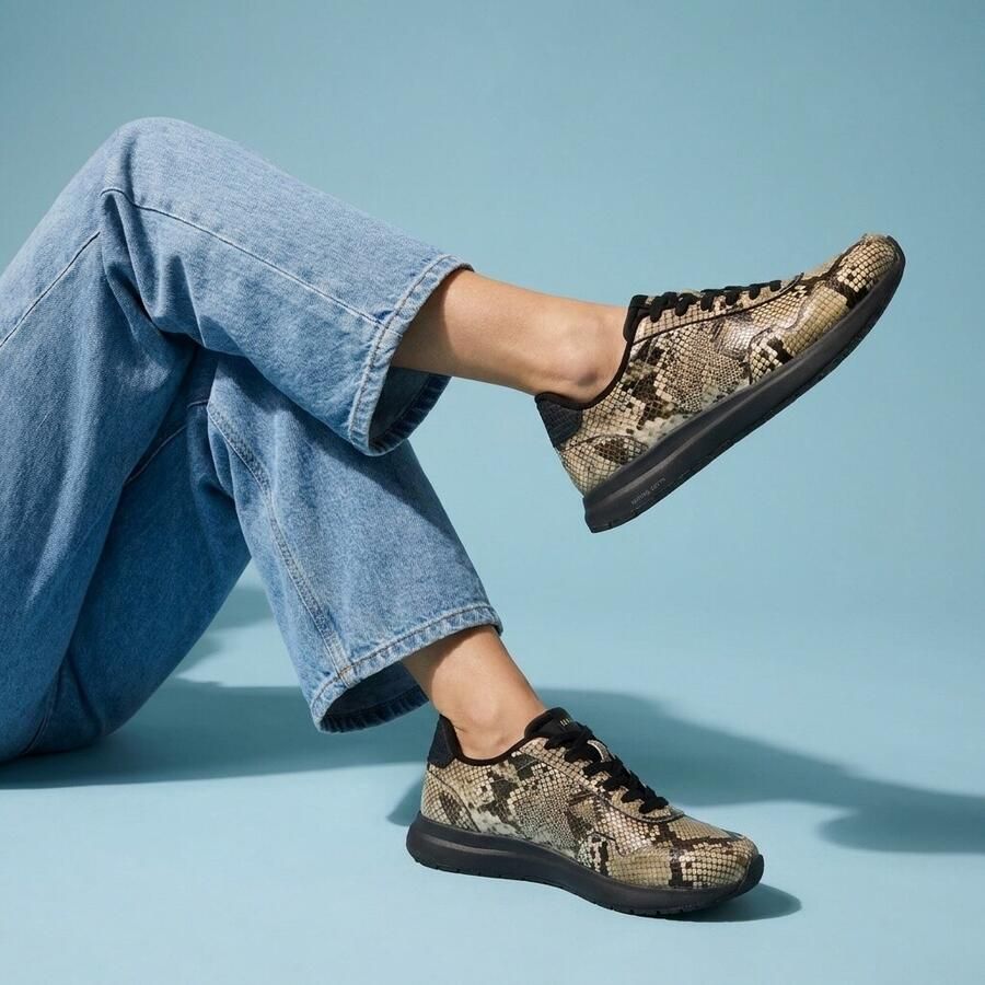 Woden Nora Natural Soft Snake Sneakers zwart Dames