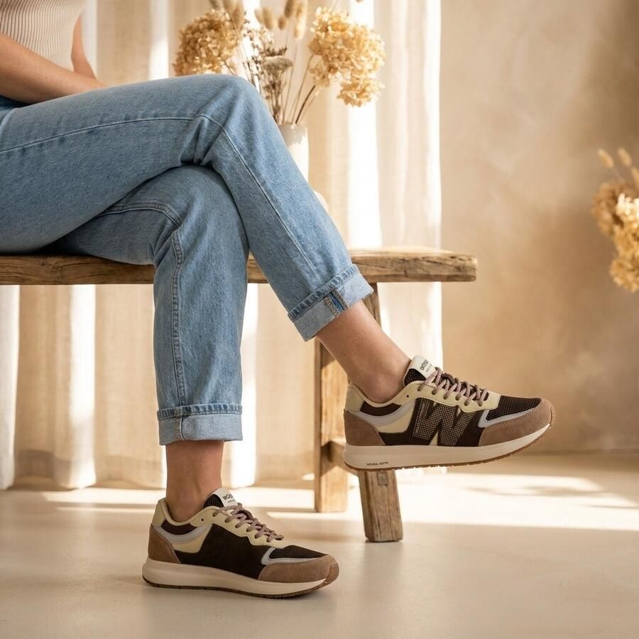 Woden Rigmor Open Mesh leren sneakers donkerbruin - Foto 4