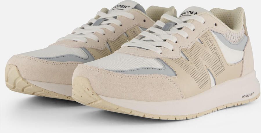 Woden Beige Suède Lage Sneakers met Reflecterende Details