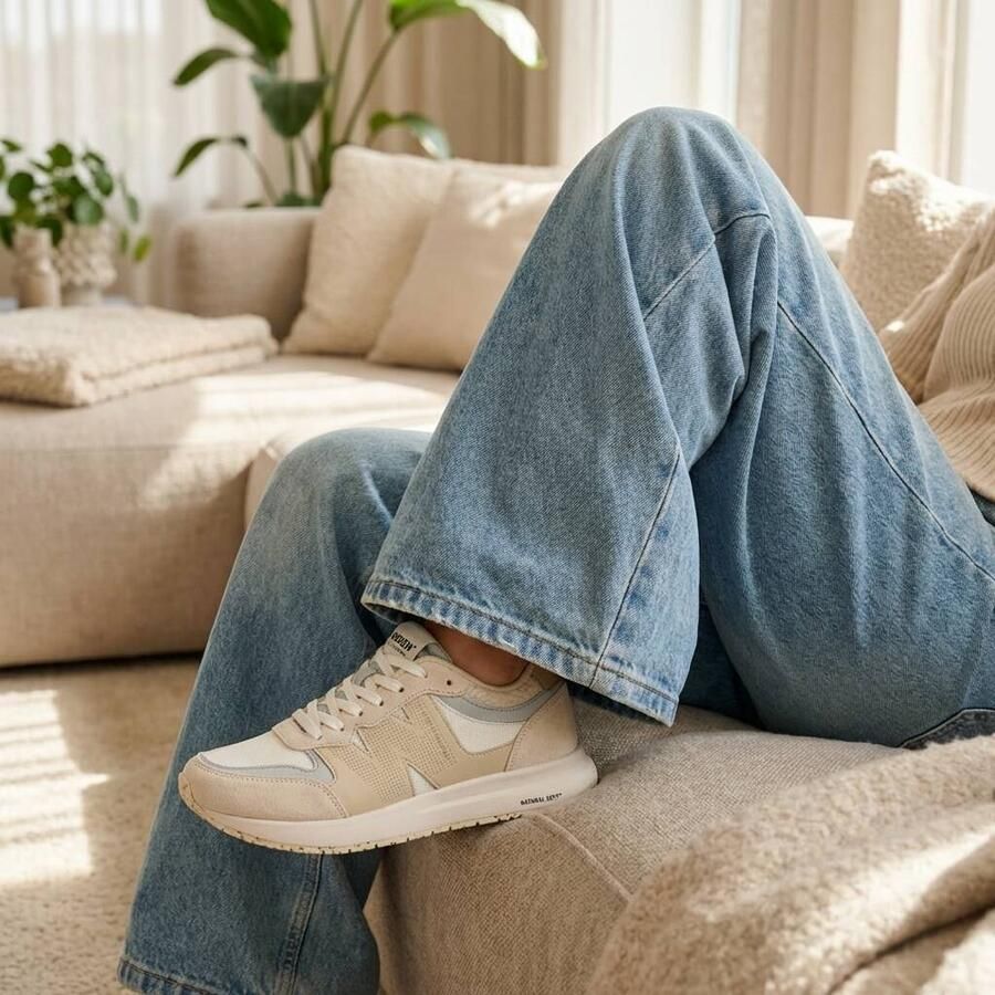 Woden Beige Suède Lage Sneakers met Reflecterende Details - Foto 4