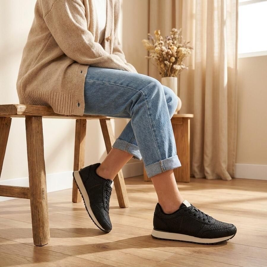 Woden Ronja Croco leren sneakers met crocoprint zwart - Foto 3