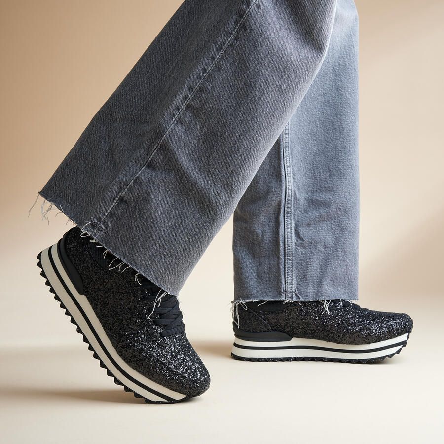 Woden Ronja Glitter Plateau Sneakers zwart Dames - Foto 2