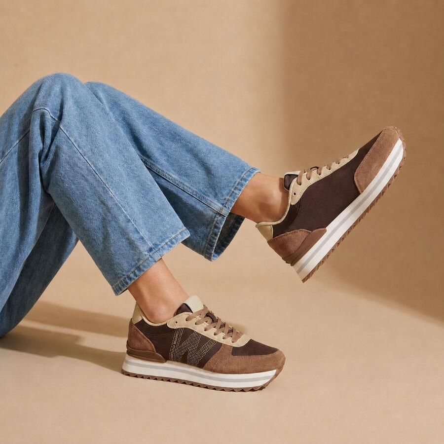 Woden Ronja Plateau Sneakers bruin Suede Dames