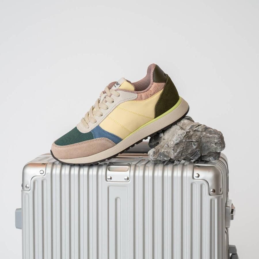 Woden Kleur-geblokkeerde leren sneakers met kurkzool Multicolor Dames