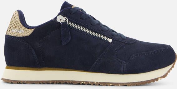 Woden Sneakers met rits van suède en visleer Blue Dames